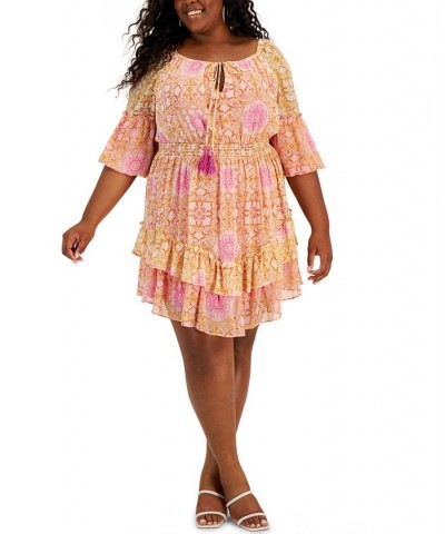 Plus Size Printed Puff-Sleeve A-Line Dress Vanilla/kobi Pink $55.60 Dresses