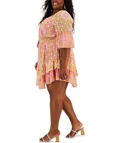 Plus Size Printed Puff-Sleeve A-Line Dress Vanilla/kobi Pink $55.60 Dresses