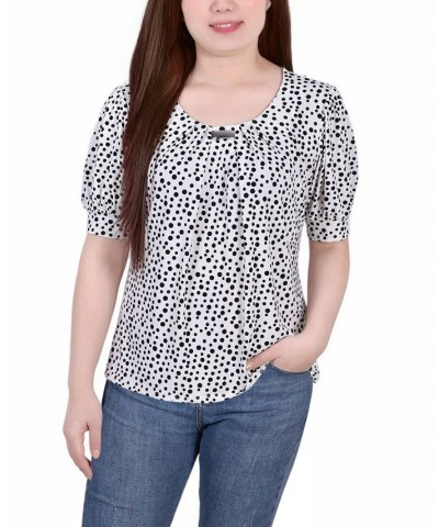 Petite Printed Balloon Sleeve Top Pristine White Icemoon $14.72 Tops