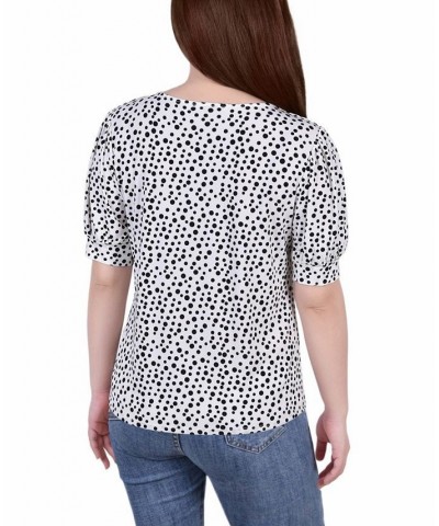 Petite Printed Balloon Sleeve Top Pristine White Icemoon $14.72 Tops