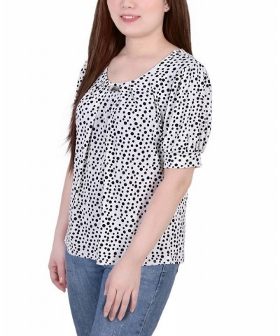 Petite Printed Balloon Sleeve Top Pristine White Icemoon $14.72 Tops