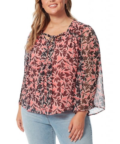 Trendy Plus Size Leslie Floral-Print Tie-Neck Blouse Flora Brushes $48.76 Tops