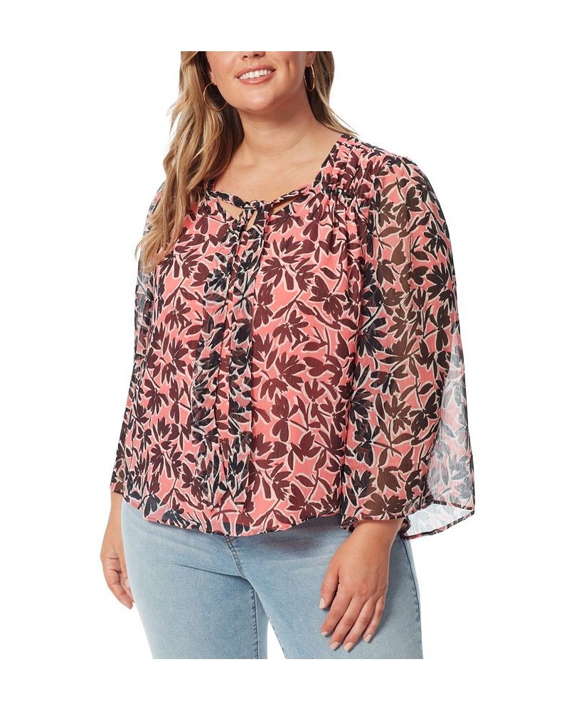 Trendy Plus Size Leslie Floral-Print Tie-Neck Blouse Flora Brushes $48.76 Tops