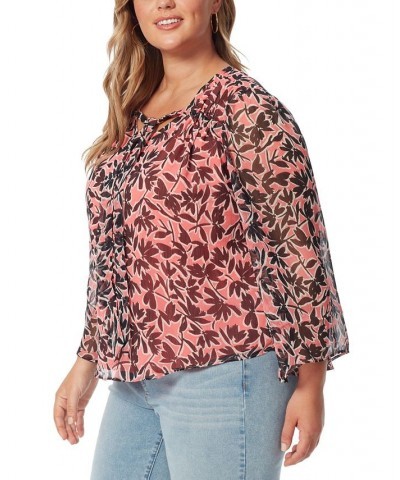 Trendy Plus Size Leslie Floral-Print Tie-Neck Blouse Flora Brushes $48.76 Tops