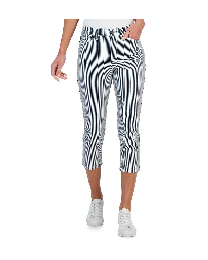Women's Striped Tummy-Control Cropped Jeans Blue $11.50 Jeans