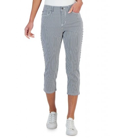 Women's Striped Tummy-Control Cropped Jeans Blue $11.50 Jeans