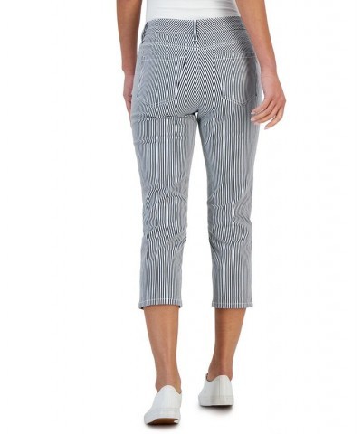 Women's Striped Tummy-Control Cropped Jeans Blue $11.50 Jeans