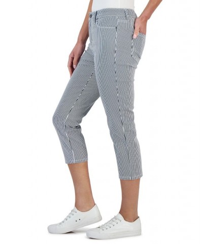 Women's Striped Tummy-Control Cropped Jeans Blue $11.50 Jeans