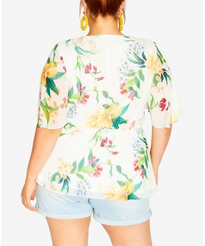 Trendy Plus Size Carmen Print Top Ivory Sunnie Floral $32.25 Tops