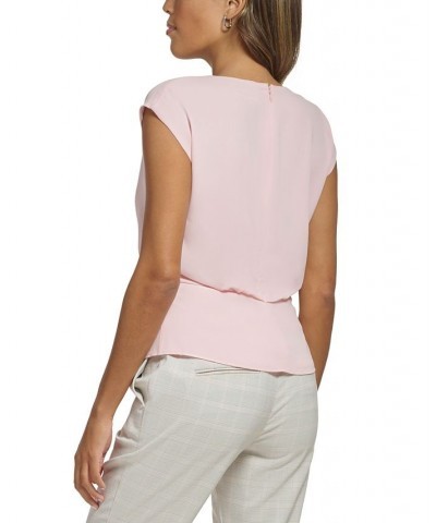 Petite V-Neck Cap-Sleeve Blouse Pink $33.81 Tops