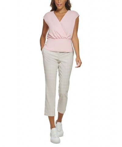 Petite V-Neck Cap-Sleeve Blouse Pink $33.81 Tops