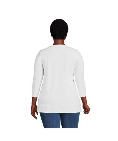 Women's Plus Size 3/4 Sleeve Slub Jersey Swing Tunic White $26.48 Tops