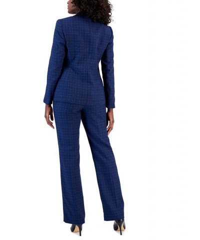 Women's Plaid One-Button Contrast-Collar Pantsuit Regular & Petite Sizes Blue $83.30 Pants