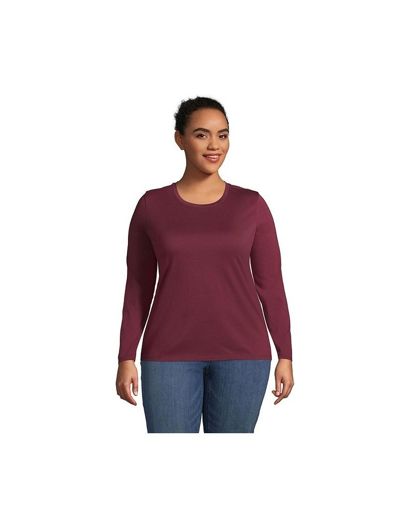 Women's Plus Size Relaxed Supima Cotton Long Sleeve Crewneck T-Shirt Red $27.47 Tops