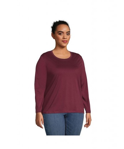 Women's Plus Size Relaxed Supima Cotton Long Sleeve Crewneck T-Shirt Red $27.47 Tops