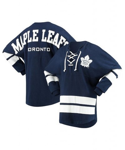 Women's Branded Navy Toronto Maple Leafs Lace-Up Jersey T-shirt Navy $36.55 Tops