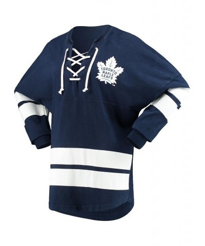 Women's Branded Navy Toronto Maple Leafs Lace-Up Jersey T-shirt Navy $36.55 Tops