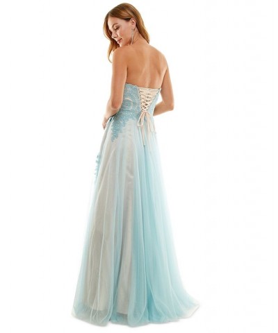 Juniors' Strapless Embellished Ballgown Blue $81.51 Dresses