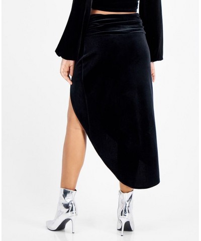 Women's Ruched Slit-Front Velvet Midi Skirt Deep Black $21.94 Skirts