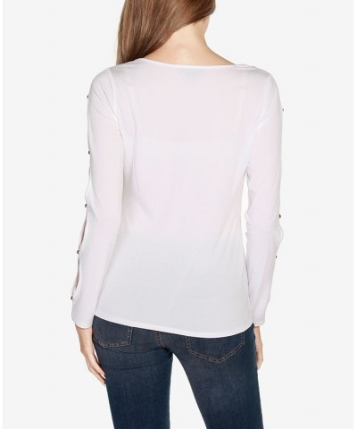 Women's Black Label Embellished Asymmetrical Top Winter White $22.50 Tops